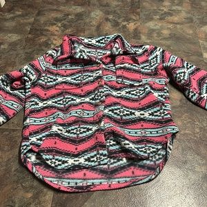 Coat with a pink and blue pattern